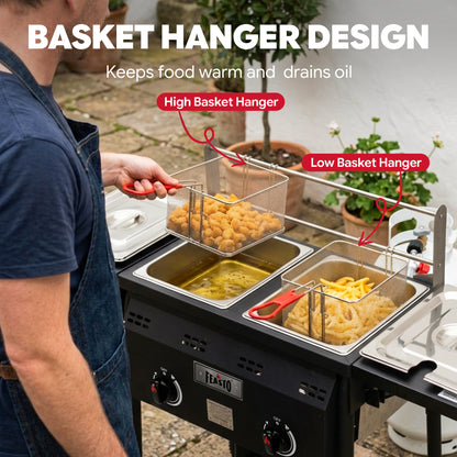 Feasto Outdoor Propane Deep Fryer with Dual Independent Burners
