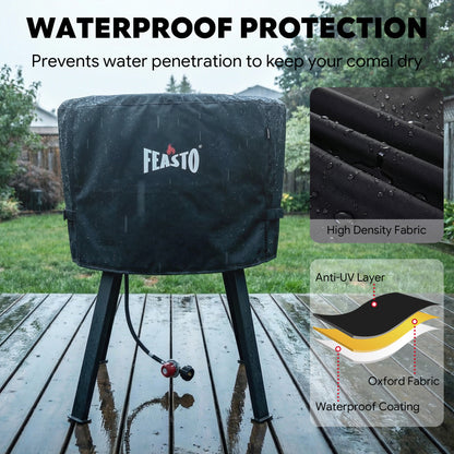 FEASTO 28-Inch Outdoor Concave Comal Cover, Waterproof 600D Heavy Duty BBQ Grill Cover, with Hook and Loop Straps, Black
