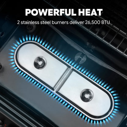 2-Burner Gas Grill with 26,500 BTU Cooking Power, Porcelain-Enamel Main Body and Lid