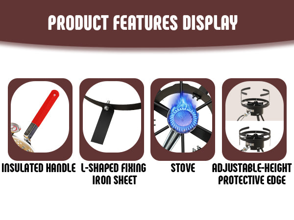 10 Qt Aluminum Outdoor Propane Gas Fish Fryer Pot Kit with Strainer Basket, 50,000 BTU Burner, Adjustable 0-5 PSI Regulator, Perfect for Boiling and Frying