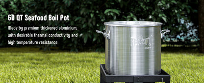 FEASTO 60QT Aluminum Boil Kit with Basket Perfect for Seafood Boiling and Steaming  Outdoor Propane Gas Cooker with Adjustable 0-10 PSI Regulator Non-Assembly Frame Stand