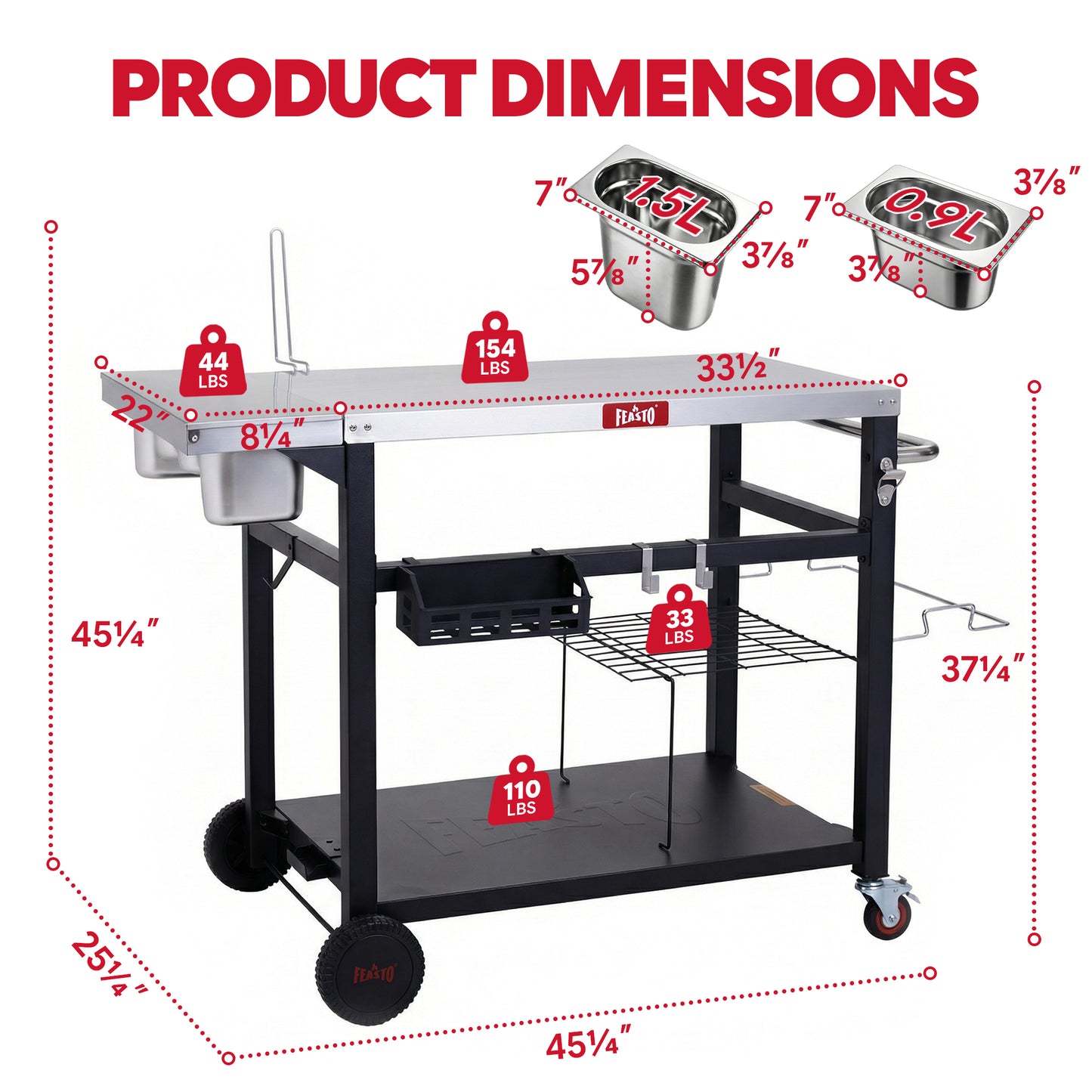 Feasto Outdoor Pizza Prep Station,Stainless Steel Top with 4 Ingredients Containers(Add to cart and enjoy an additional 7% discount)