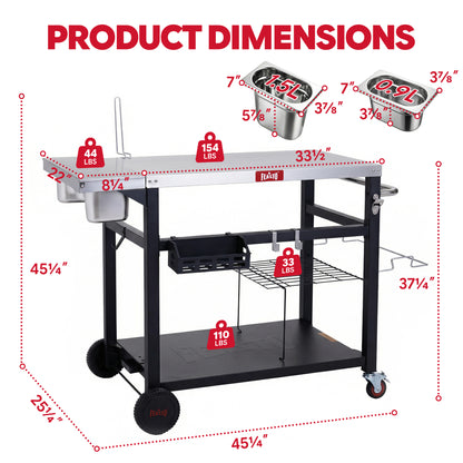 Feasto Outdoor Pizza Prep Station,Stainless Steel Top with 4 Ingredients Containers(Add to cart and enjoy an additional 7% discount)