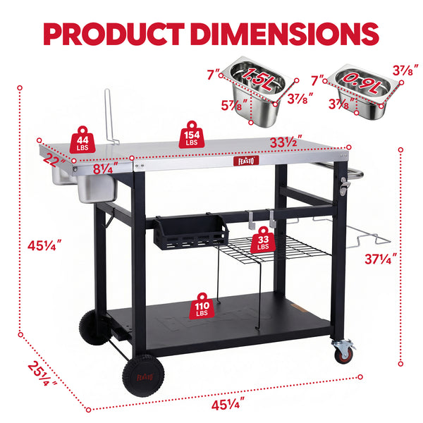 Feasto Outdoor Pizza Prep Station,Stainless Steel Top with 4 Ingredients Containers(Add to cart and enjoy an additional 7% discount)