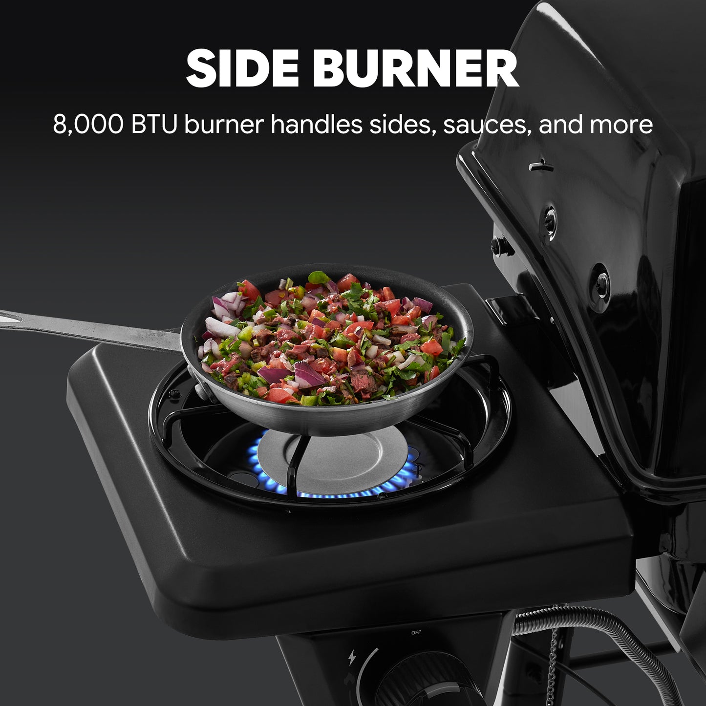 3 Burner Propane Gas Grill with Side Burner, Porcelain-Enamel Main Body and Lid, Propane BBQ Grill with 38,000 BTUs Output & Side Table for Patio, Backyard, Poolside Gatherings