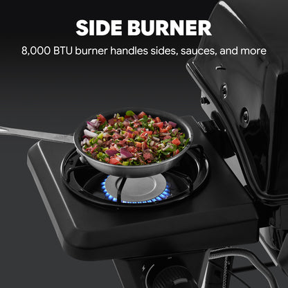 3 Burner Propane Gas Grill with Side Burner, Porcelain-Enamel Main Body and Lid, Propane BBQ Grill with 38,000 BTUs Output & Side Table for Patio, Backyard, Poolside Gatherings