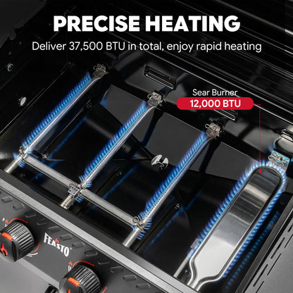 Feasto 4-Burner Propane Gas Grill with Sear & Side Burner 49,500 BTU, Black(Add to cart and enjoy an additional 5% discount)