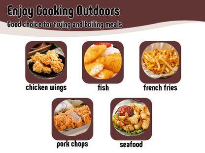 10 Qt Aluminum Outdoor Propane Gas Fish Fryer Pot Kit with Strainer Basket, 50,000 BTU Burner, Adjustable 0-5 PSI Regulator, Perfect for Boiling and Frying