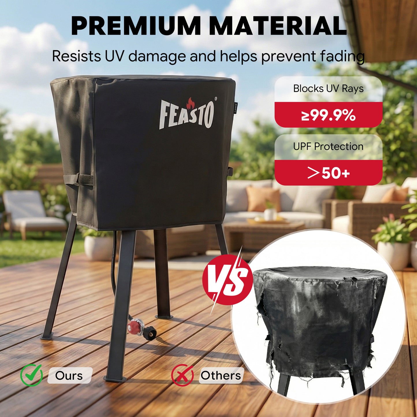 FEASTO 28-Inch Outdoor Concave Comal Cover, Waterproof 600D Heavy Duty BBQ Grill Cover, with Hook and Loop Straps, Black