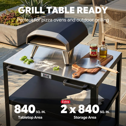 Feasto 3-Shelf Movable Pizza Oven Table for Outdoor, 304 Stainless Steel Grill Cart(Add to cart and enjoy an additional 7% discount)