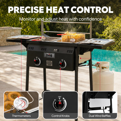 Feasto Outdoor Propane Deep Fryer with Dual Independent Burners