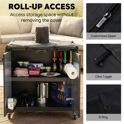 FEASTO 36-Inch Outdoor Prep Table Cover with Sink, Waterproof 600D Grill Cart Cover with Roll-Up Zippered Door, for Kitchen Island Sink Station & Storage Cabinet, Black