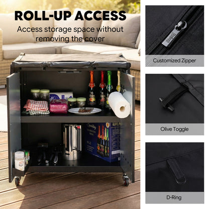 FEASTO 36-Inch Outdoor Prep Table Cover, Waterproof 600D Grill Cart Cover with Roll-Up Zippered Door, for Kitchen Island & Outdoor Storage Cabinet, Black