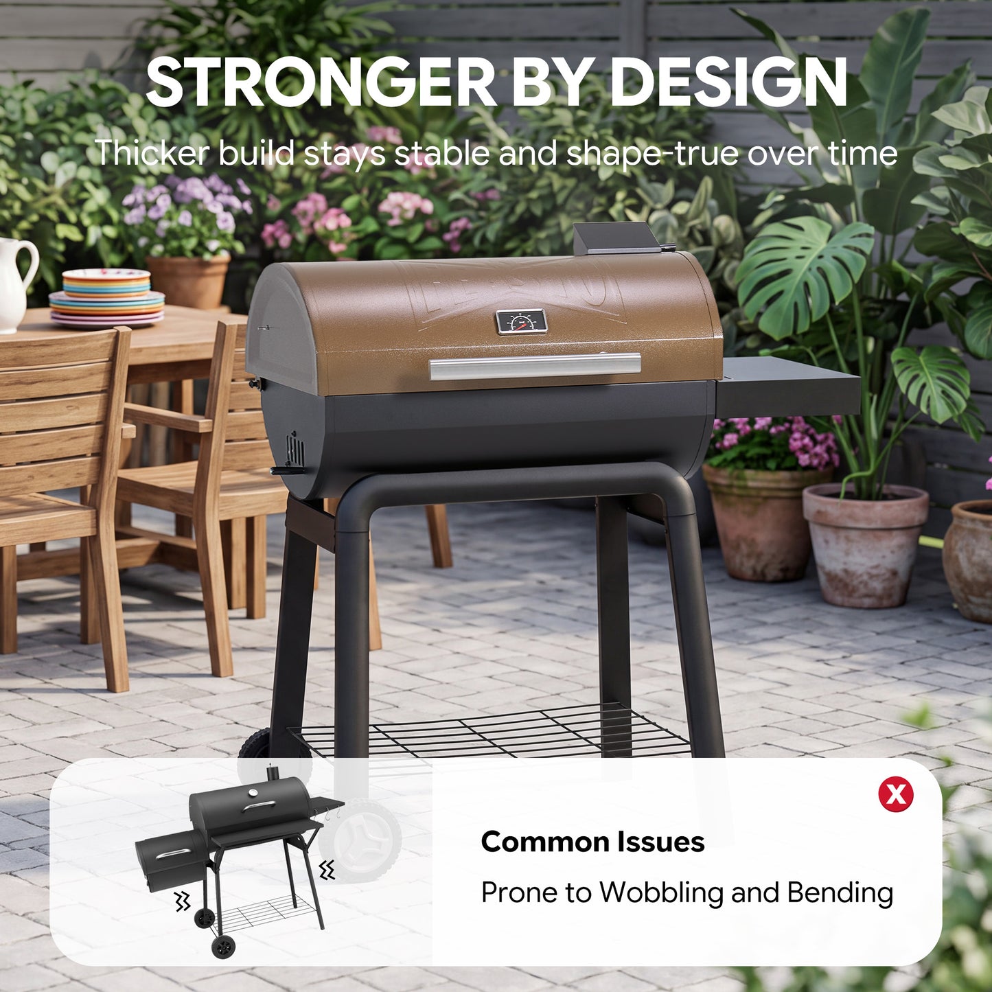 30-Inch Charcoal Grill with Side Table,Golden