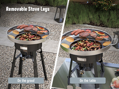 Feasto 23" Stainless Steel Concave Comal Set, Discada Disc Cooker with 54,000BTU Paella Burner and Adjustable Stand Set, Cazo Para Carnitas Tortillas Stir Fry Wok for Outdoor Cooking, CSA Certified