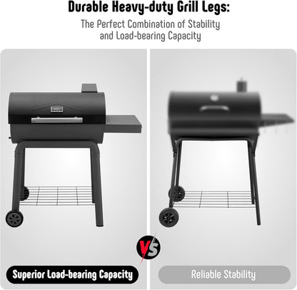 Comparison of a grill with durable heavy-duty grill legs on a white background.