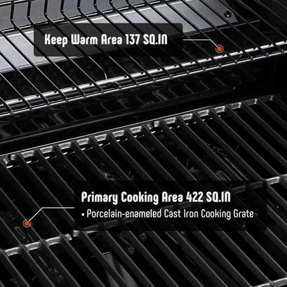 4+1 Burner Gas Grill, All Stainless Steel Outdoor BBQ Grill with Enameled Coated Chamber Body, 48,000 BTU Garden Barbecue Grill with Porcelain-Enameled Cast lron Grates, Grill Cover Included