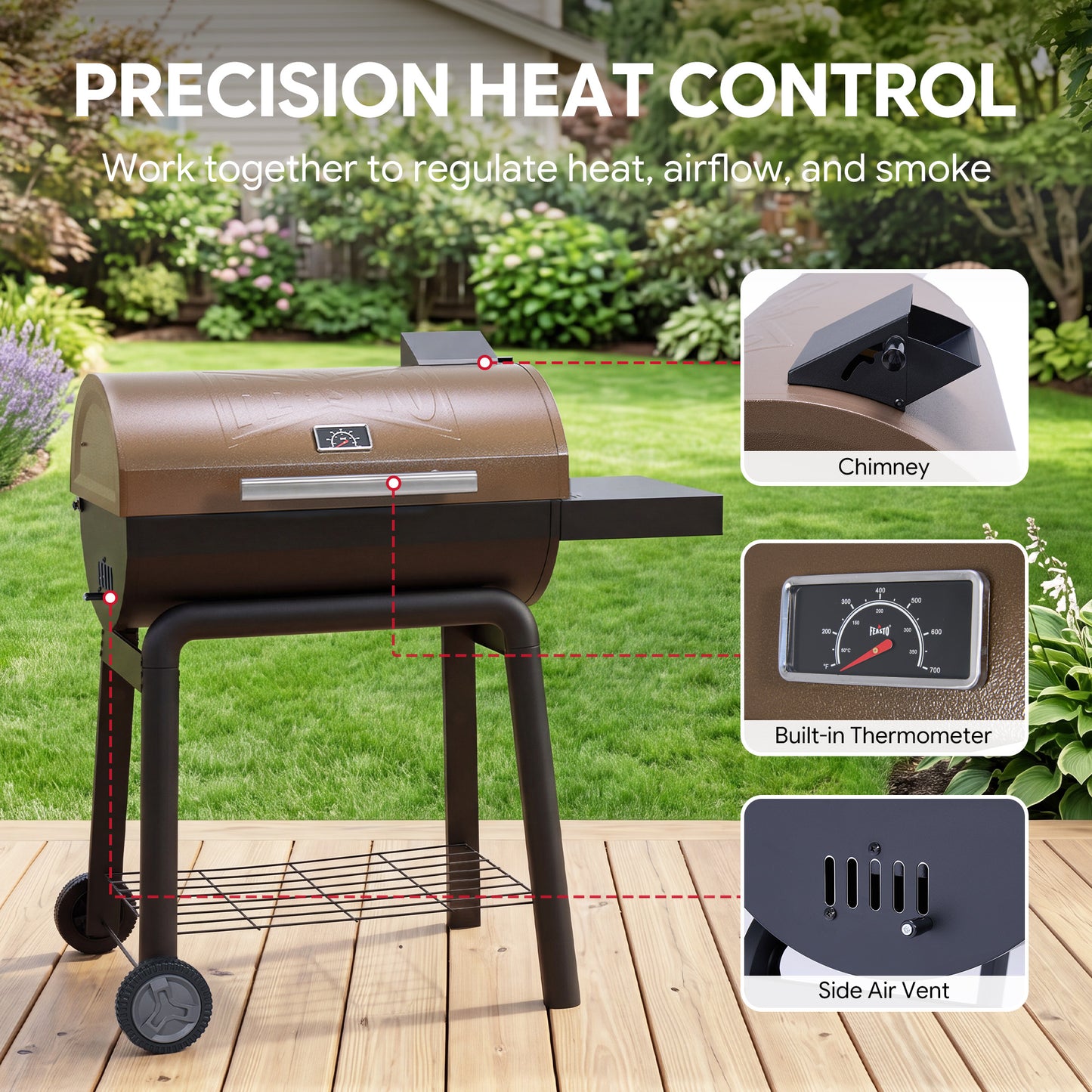 30-Inch Charcoal Grill with Side Table,Golden
