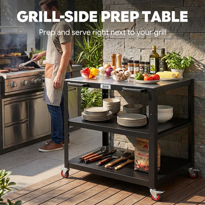 Feasto 3-Shelf Movable Pizza Oven Table for Outdoor, 304 Stainless Steel Grill Cart(Add to cart and enjoy an additional 7% discount)