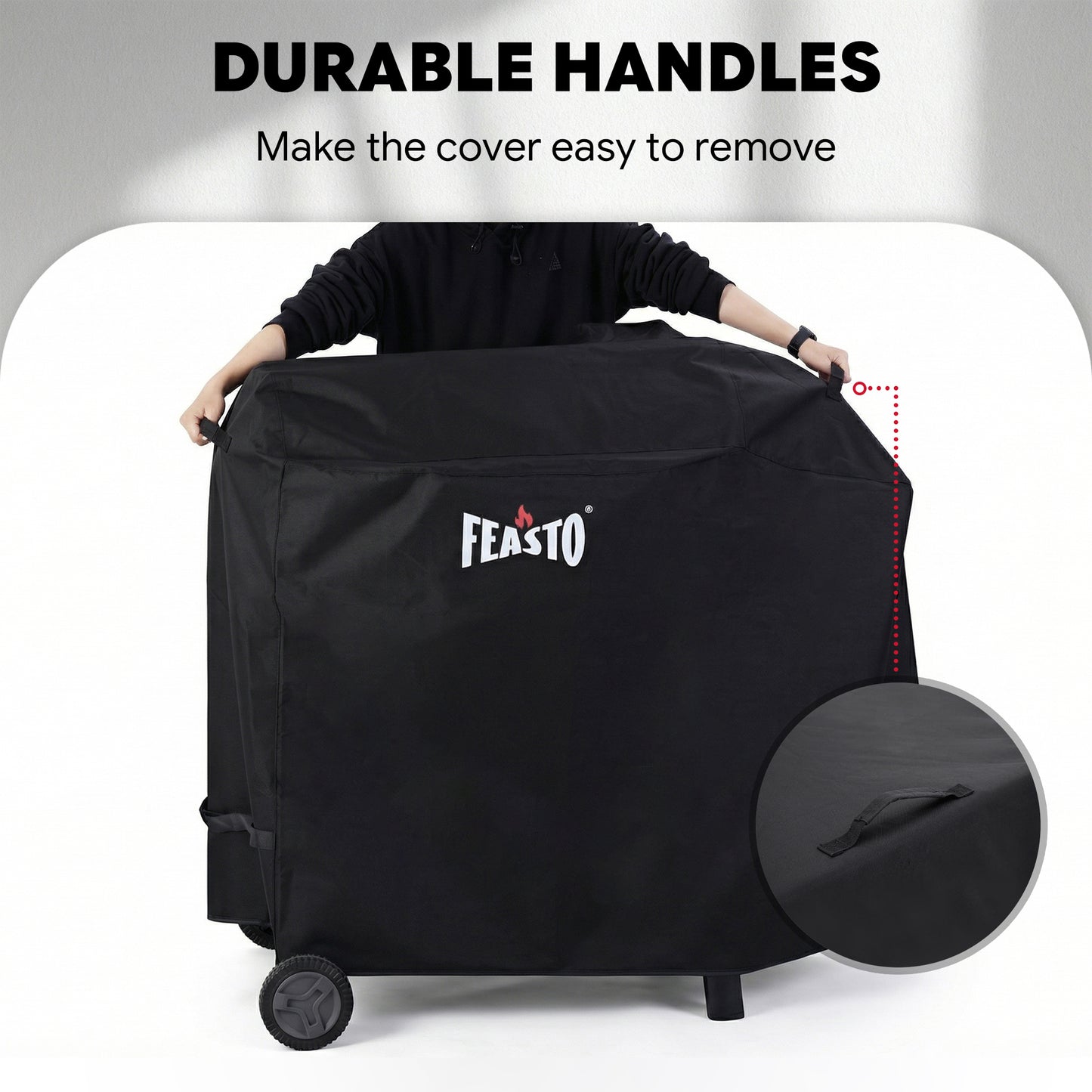 FEASTO 44-Inch Outdoor Grill Cover for Charcoal Grill with Side Table, Waterproof 600D Heavy Duty BBQ Grill Cover, with Handles & Hook and Loop Straps, Black