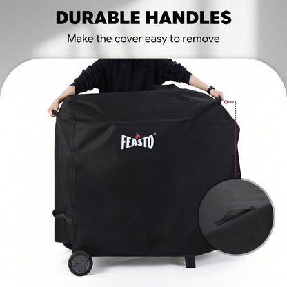 FEASTO 44-Inch Outdoor Grill Cover for Charcoal Grill with Side Table, Waterproof 600D Heavy Duty BBQ Grill Cover, with Handles & Hook and Loop Straps, Black