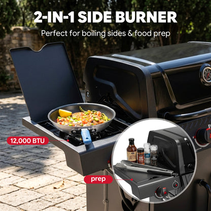 Feasto 4-Burner Propane Gas Grill with Sear & Side Burner 49,500 BTU, Black(Add to cart and enjoy an additional 5% discount)