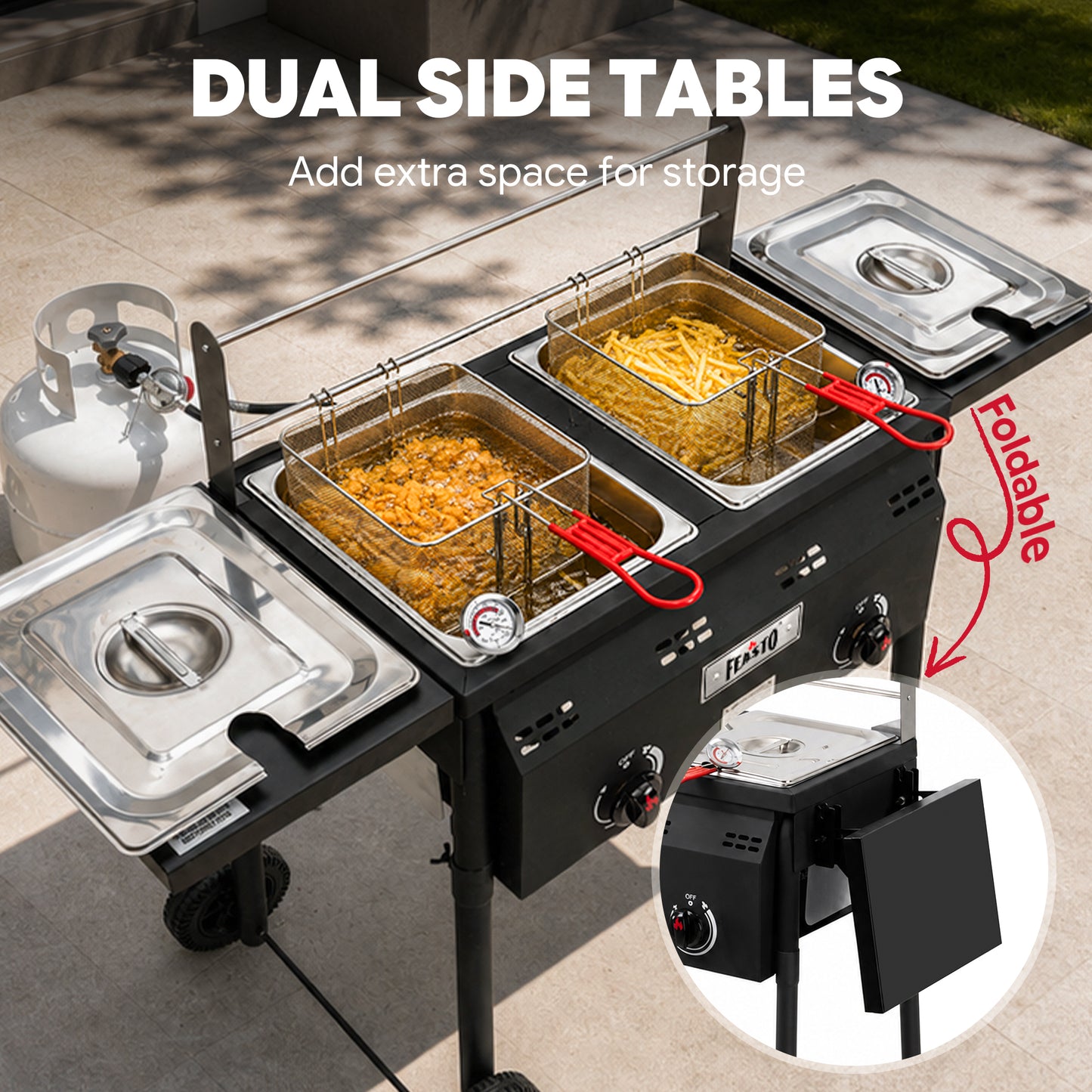 Feasto Outdoor Propane Deep Fryer with Dual Independent Burners