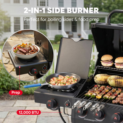Feasto 5-Burner Propane Gas Grill with Sear & Side Burner 58,000 BTU, Black(Add to cart and enjoy an additional 5% discount)