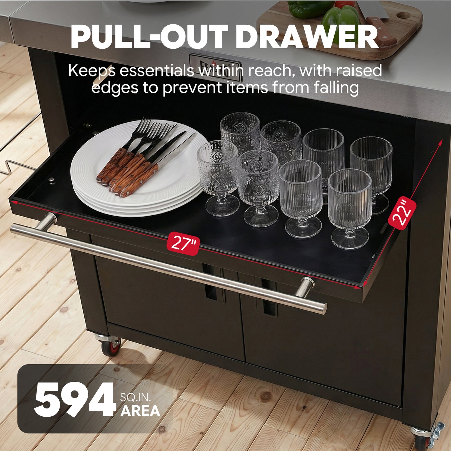 FEASTO Movable Stainless Steel Kitchen Island with Cover & Drop Leafs(Add to cart and enjoy an additional 10% discount)