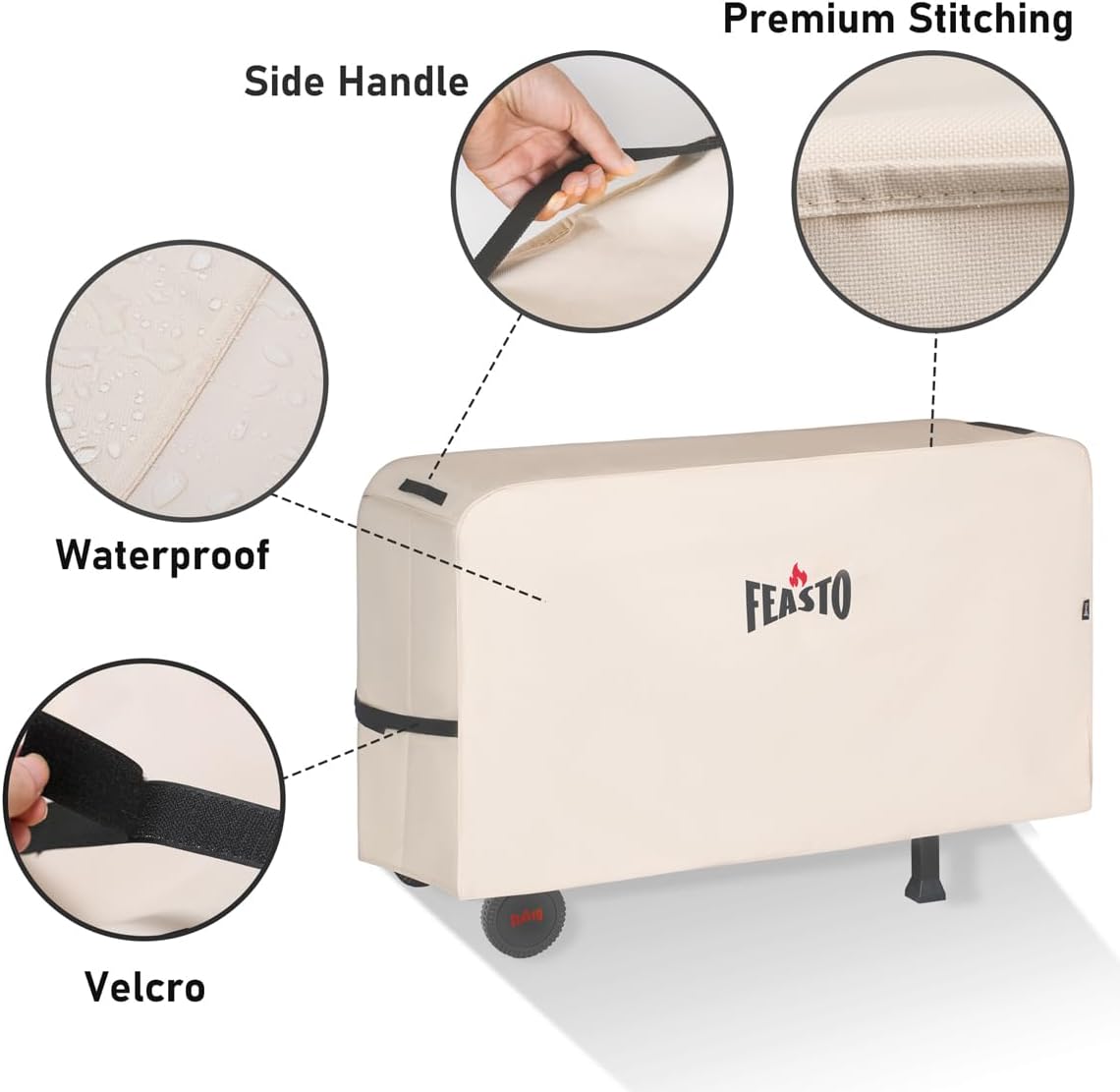 Feasto Three-Shelf Movable Food Prep and Work Cart Table, L39.5''x W25.6''x H33'', Cover Included