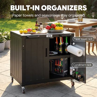 All in one - outdoor kitchen island with paper towel rack and condiment rack