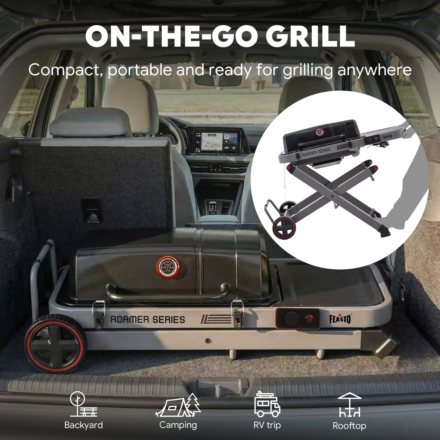 Portable Propane Gas Grill with Folding Cart, Camping & Tailgating, Grey