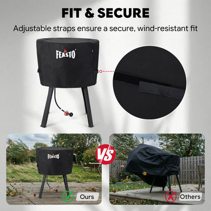 FEASTO 28-Inch Outdoor Concave Comal Cover, Waterproof 600D Heavy Duty BBQ Grill Cover, with Hook and Loop Straps, Black