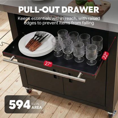 Feasto Outdoor Movable Kitchen Island With 2 Foldable Side Tables & Pull-Out Plate(Add to cart and enjoy an additional 10% discount)
