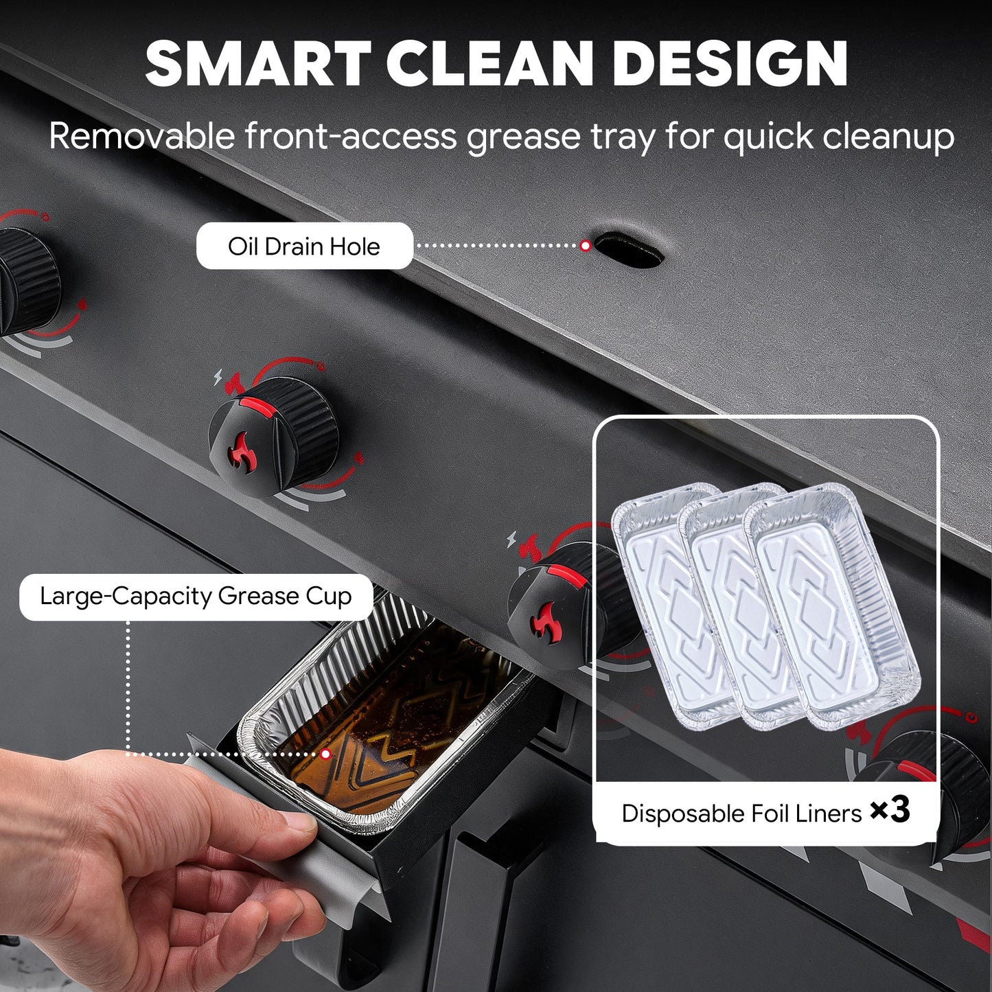 FEASTO 36" 4-Burner Propane Gas Griddle with Side Burner, 63,000 BTU, 720 Sq. In. Cooking Area, Outdoor Flat Top Grill with Grease Cup, Disposable Foil Liners & Foldable Side Table, for Patio, Backyard, BBQ Party, Black
