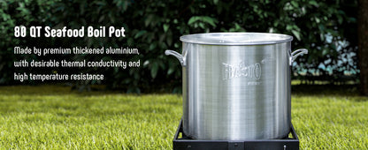 FEASTO 80QT Aluminum Boil Kit with Basket Perfect for Seafood Boiling and Steaming Outdoor Propane Gas Cooker with Adjustable 0-10 PSI Regulator Non-Assembly Frame Stand