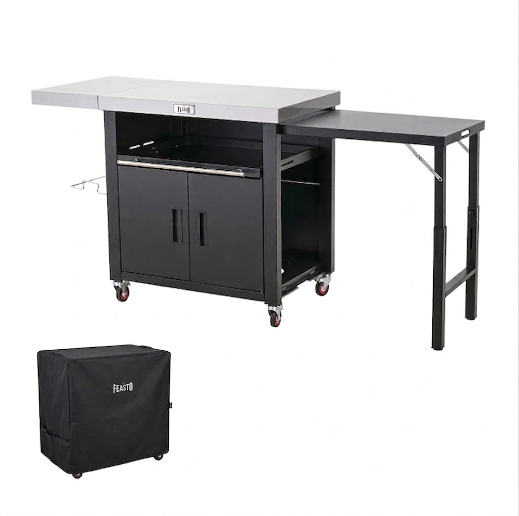 FEASTO Movable Stainless Steel Kitchen Island with Cover & Drop Leafs(Add to cart and enjoy an additional 10% discount)