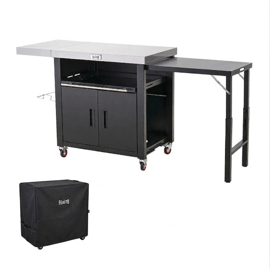 FEASTO Movable Stainless Steel Kitchen Island with Cover & Drop Leafs(Add to cart and enjoy an additional 10% discount)