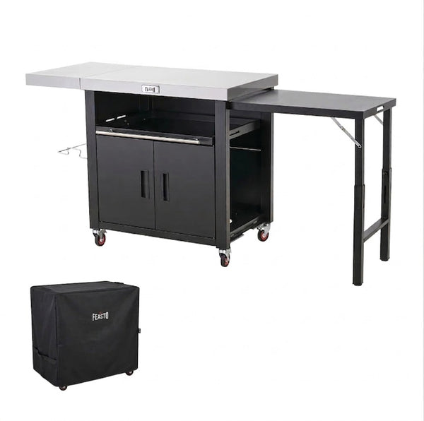 FEASTO Movable Stainless Steel Kitchen Island with Cover & Drop Leafs(Add to cart and enjoy an additional 7% discount)