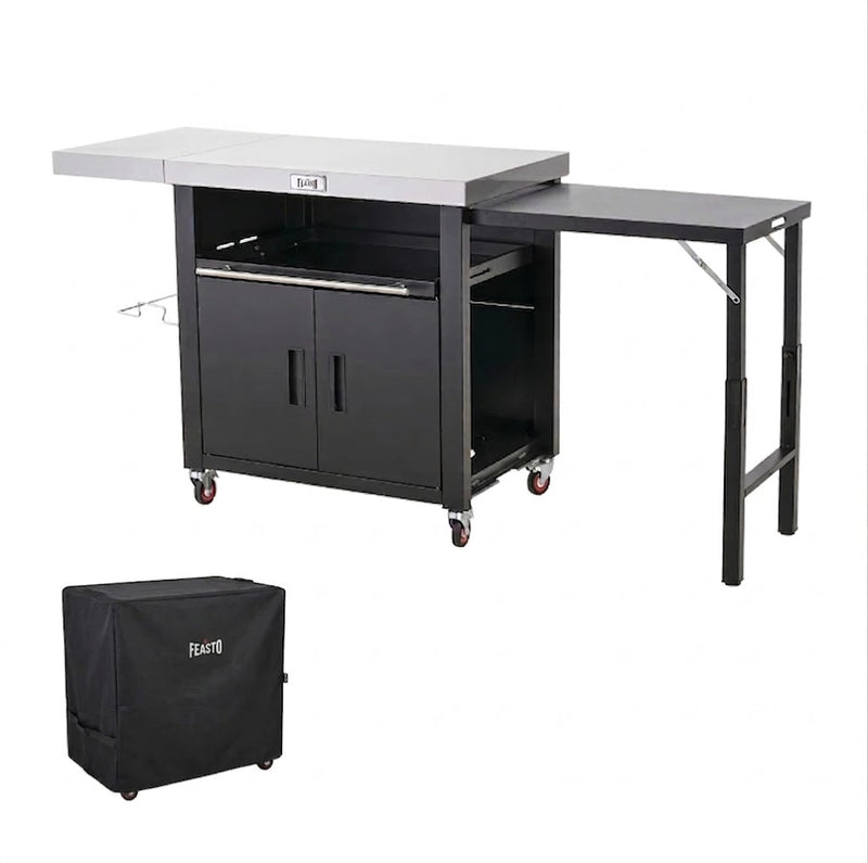 FEASTO Movable Stainless Steel Kitchen Island with Cover & Drop Leafs(Add to cart and enjoy an additional 10% discount)