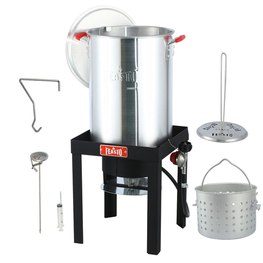 Feasto 22701A 30QT Aluminum Turkey Fryer & Fish Fryer Set  Seafood Boiler Pot 50000 BTU Propane Burner for Outdoor Cooking