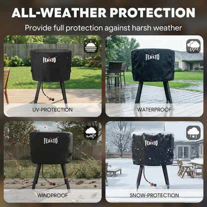 FEASTO 28-Inch Outdoor Concave Comal Cover, Waterproof 600D Heavy Duty BBQ Grill Cover, with Hook and Loop Straps, Black