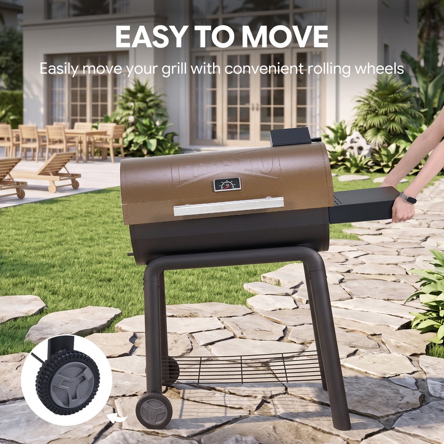 30-Inch Charcoal Grill with Side Table,Golden