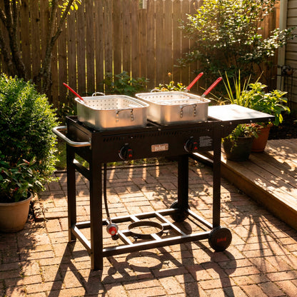 plant pot bbq Outdoor Propane Deep Fryer Cart - 2 Burner, 100,000 BTU, 2x18QT Pots