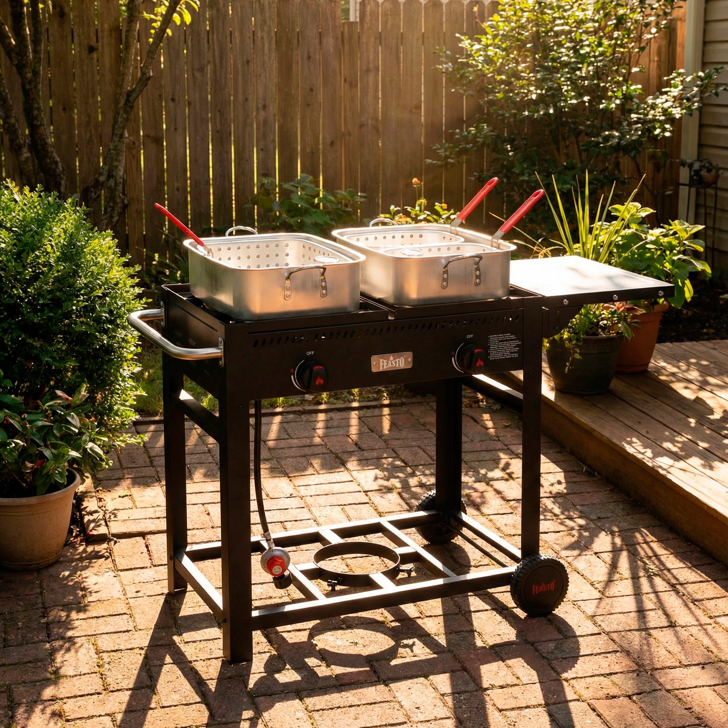 Feasto Propane Outdoor Double Burner Deep Fryer Cart