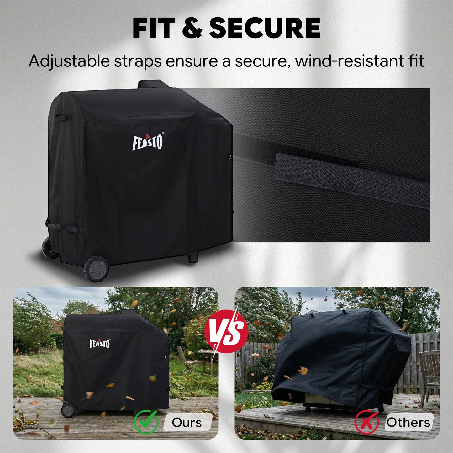 FEASTO 44-Inch Outdoor Grill Cover for Charcoal Grill with Side Table, Waterproof 600D Heavy Duty BBQ Grill Cover, with Handles & Hook and Loop Straps, Black