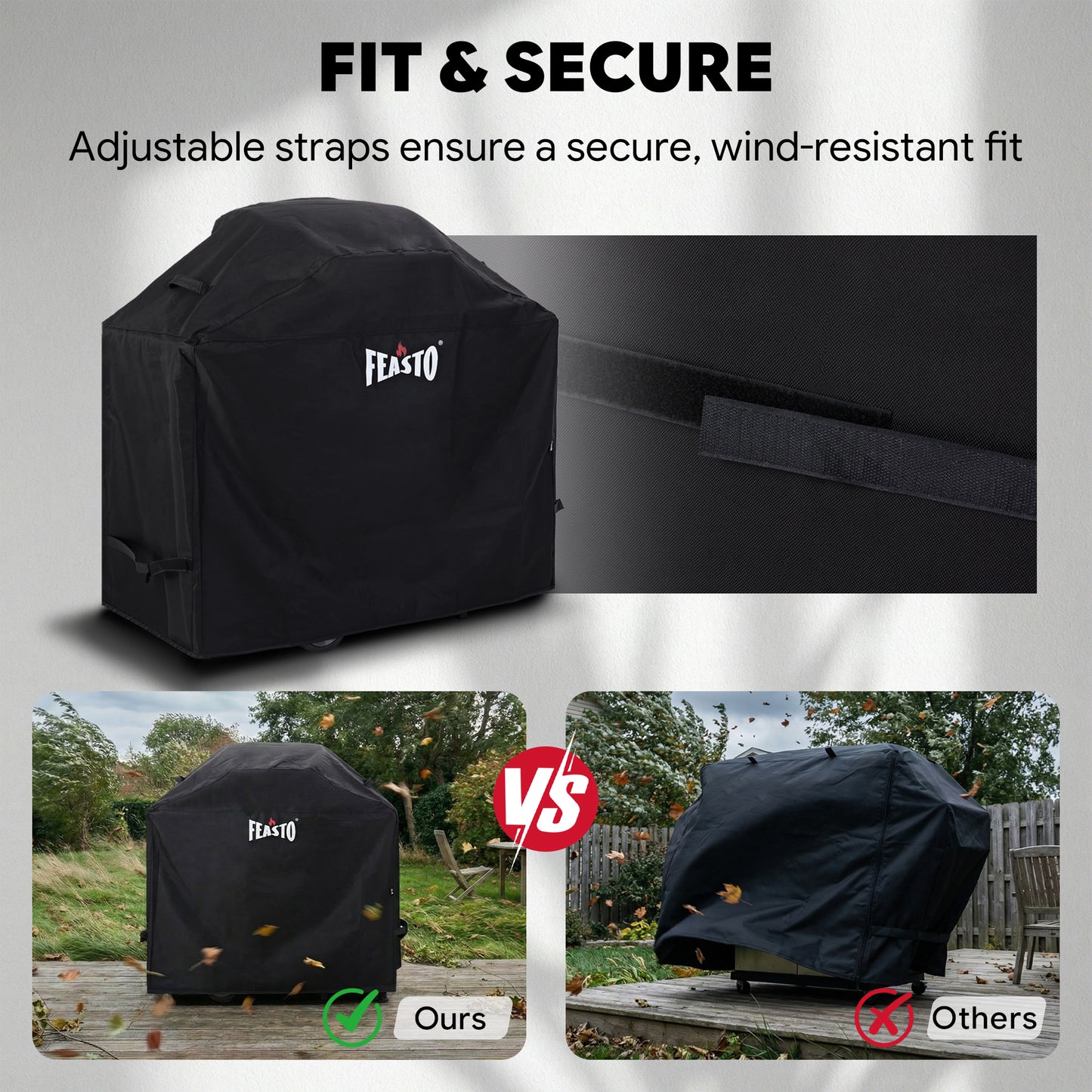 FEASTO 44-Inch Outdoor Grill Cover for 2 Burner Gas Grill, Waterproof 600D Heavy Duty BBQ Grill Cover, with Handles & Hook and Loop Straps, Black