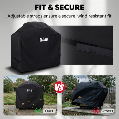 FEASTO 44-Inch Outdoor Grill Cover for 2 Burner Gas Grill, Waterproof 600D Heavy Duty BBQ Grill Cover, with Handles & Hook and Loop Straps, Black