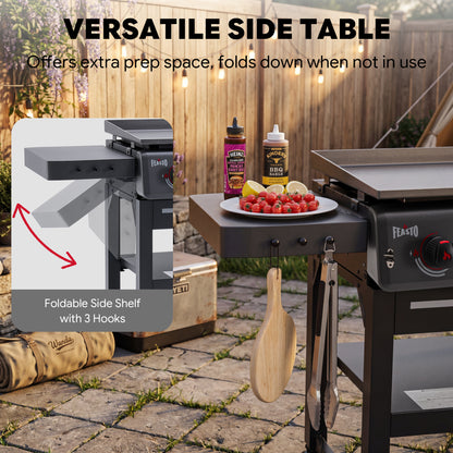 FEASTO 36" 4-Burner Propane Gas Griddle with Side Burner, 63,000 BTU, 720 Sq. In. Cooking Area, Outdoor Flat Top Grill with Grease Cup, Disposable Foil Liners & Foldable Side Table, for Patio, Backyard, BBQ Party, Black