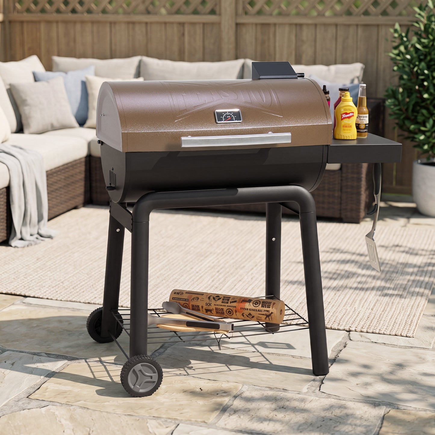30-Inch Charcoal Grill with Side Table,Golden